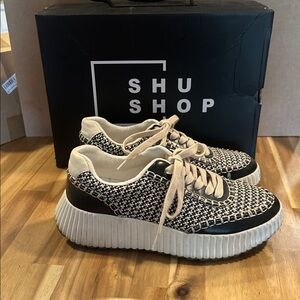 Shu Shop Crochet Platform Black and White Patterned Sneakers
